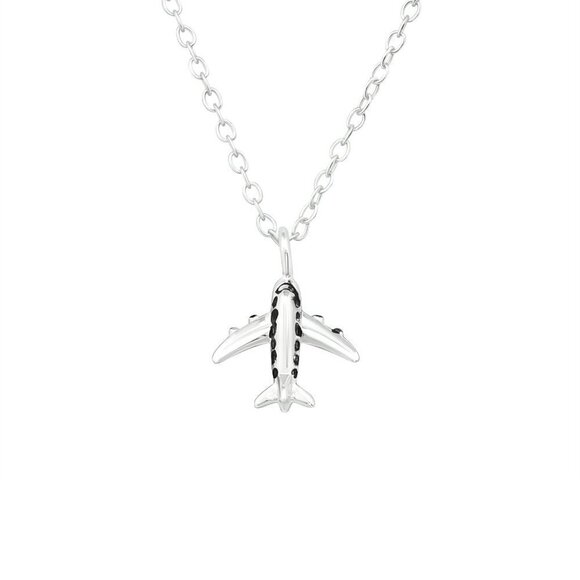 Sterling Silver Airplane Pendant and Necklace - Picture 1 of 7